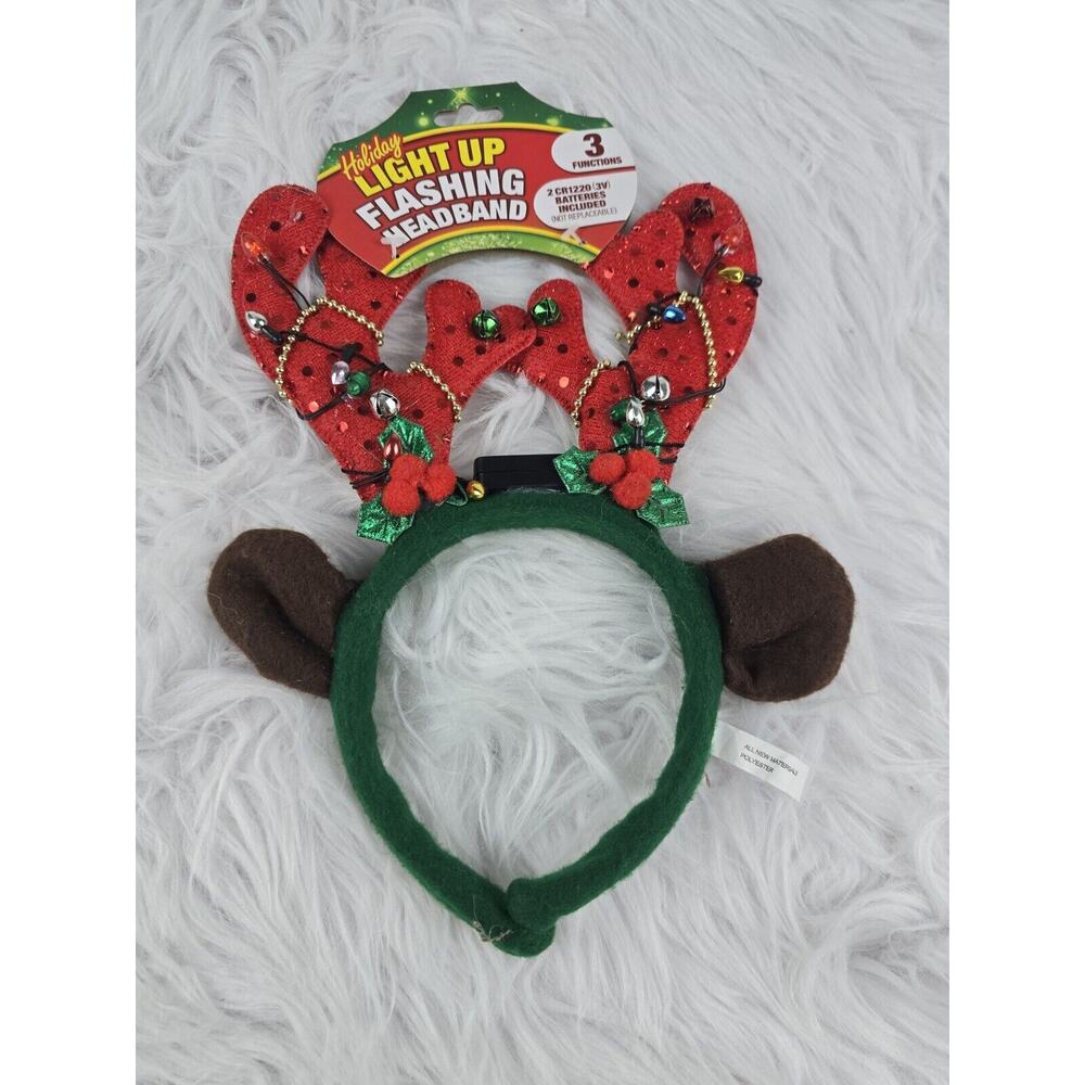 Reindeer Antlers Headband, LED Light Up Flashing Holiday Christmas Bells